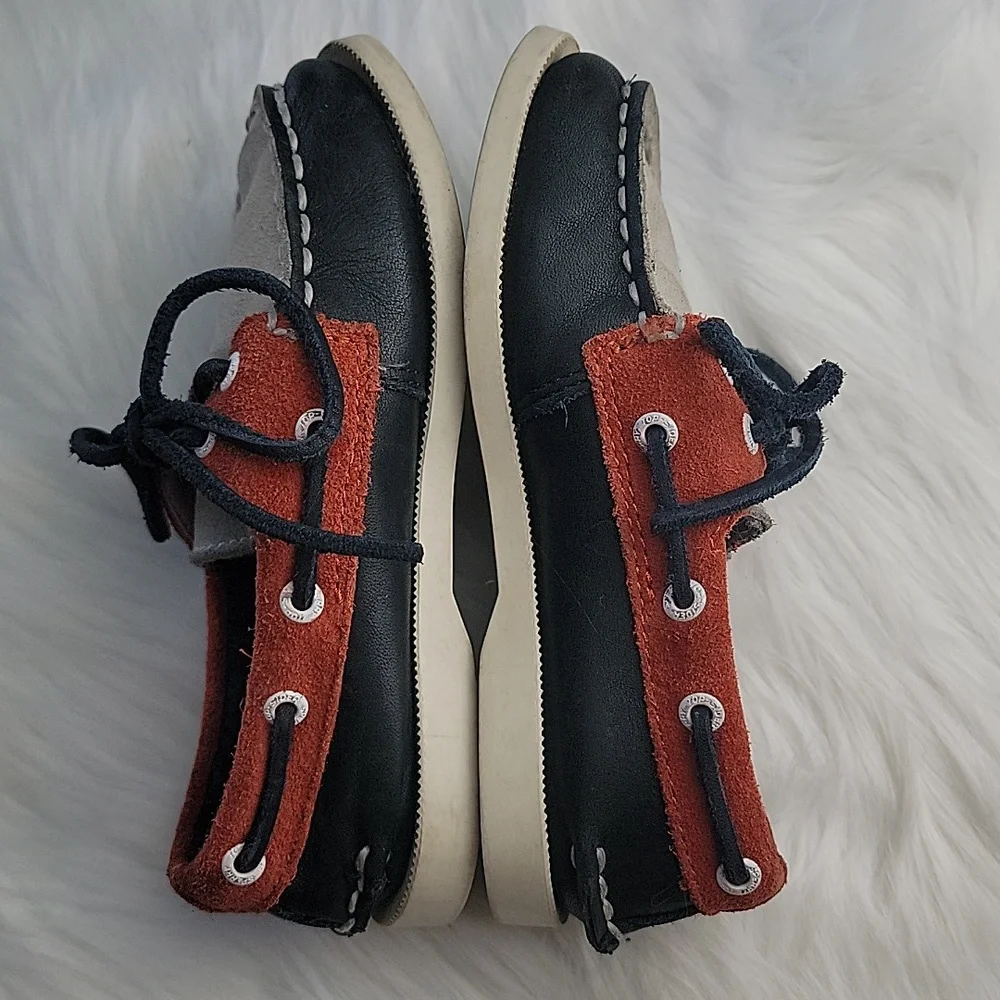 SPERRY Blue Orange Color Block Leather Suede‎ Preppy Summer Lace Up Boat Shoes 9